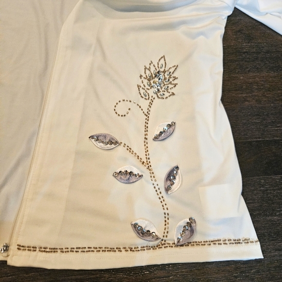 Ameri Mode Lightweight Embellished Floral Full Zip Blouse Jacket - White- SZ XL - Picture 4 of 8